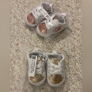 2 pairs of Brand New size 1 Glittery Gold and Pink Kids Shoes